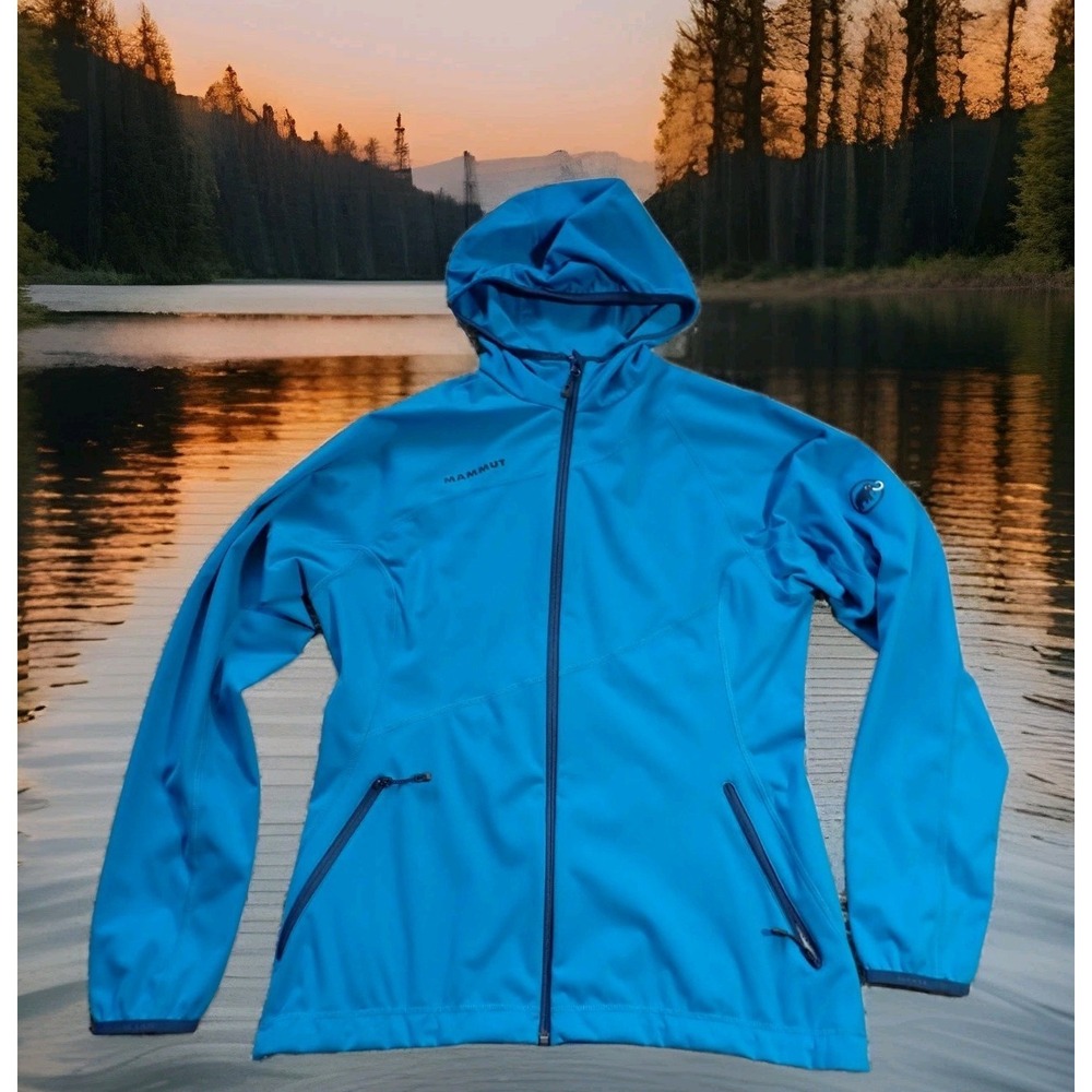 Mammut Softshell Jacket Womens Small Blue Excellent Hooded Full Zip‎ Hiking